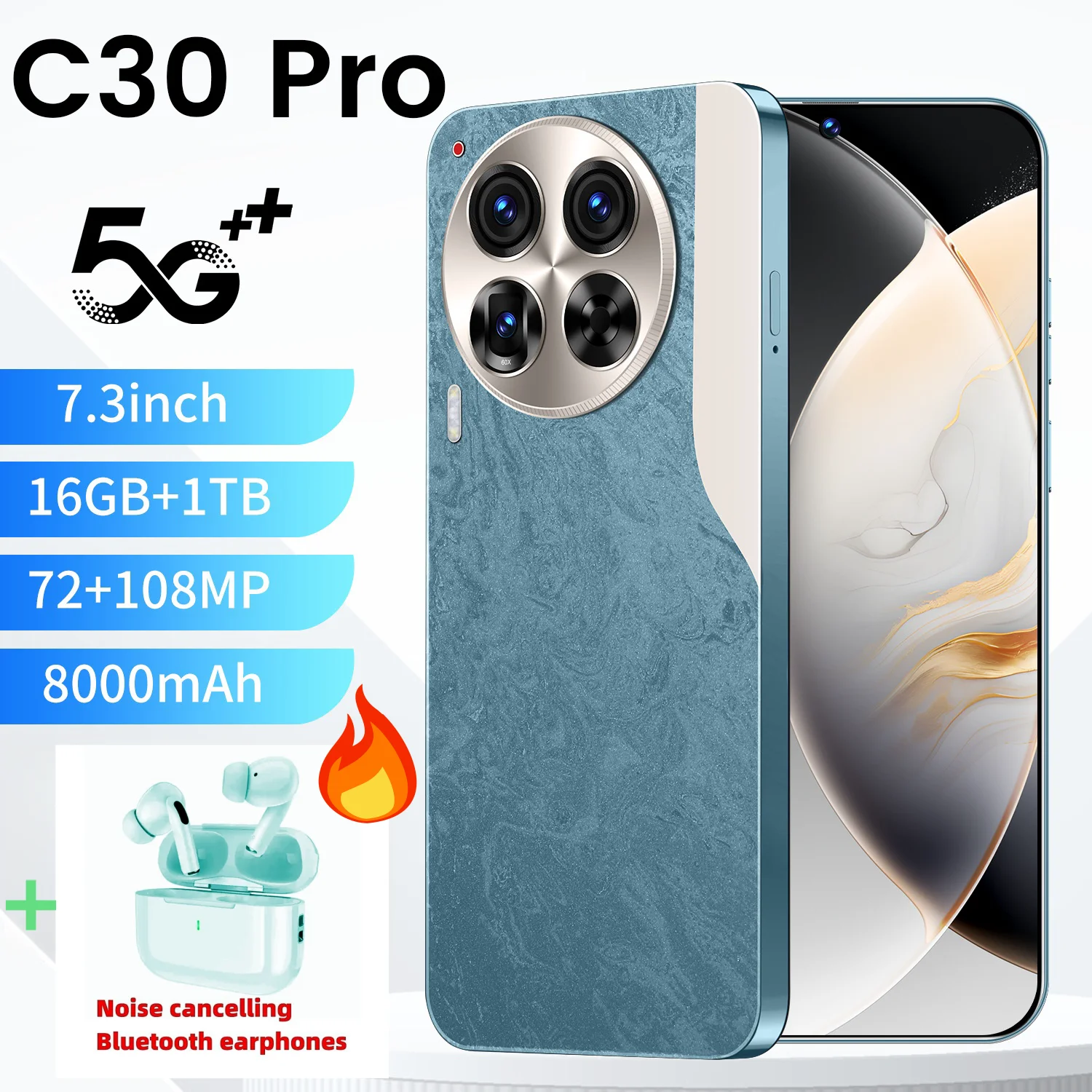 

Original C30 Pro Mobile Phones 7.3 HD Screen SmartPhone 16G+1T 5G Dual Sim Celulares Android13 Unlocked 108MP 8000mAh Cell Phone