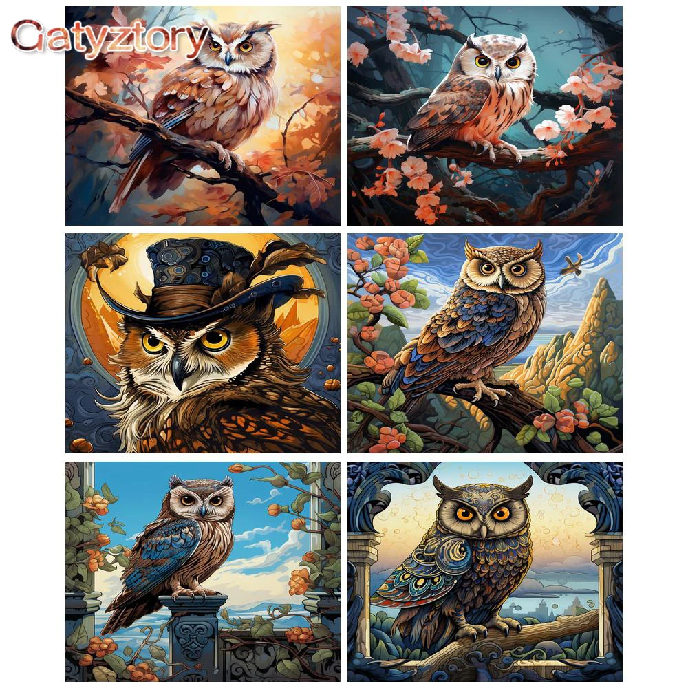 

GATYZTORY Owl Oil Paint By Numbers Diy Handwork Wall Art HandPainted Coloring By Numbers Canvas Painting Wall Home Decor