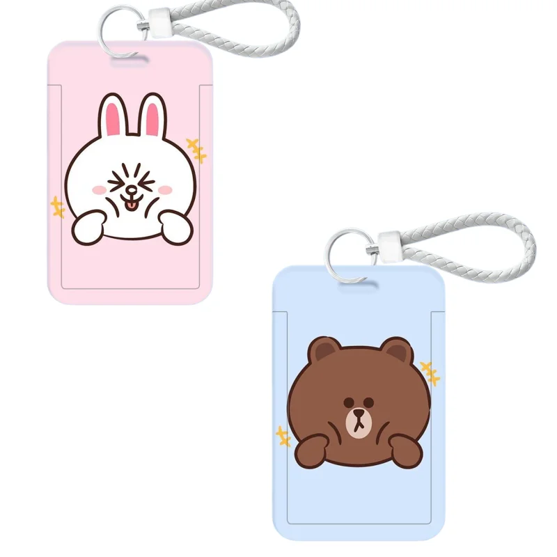 LINEFRIENDS Kartenhalter Braunbär und Cony Hase Cartoon Niedlich Tragbar Dick Langlebig Schüler-Bus- und Essenskartenschutz – Detail 2