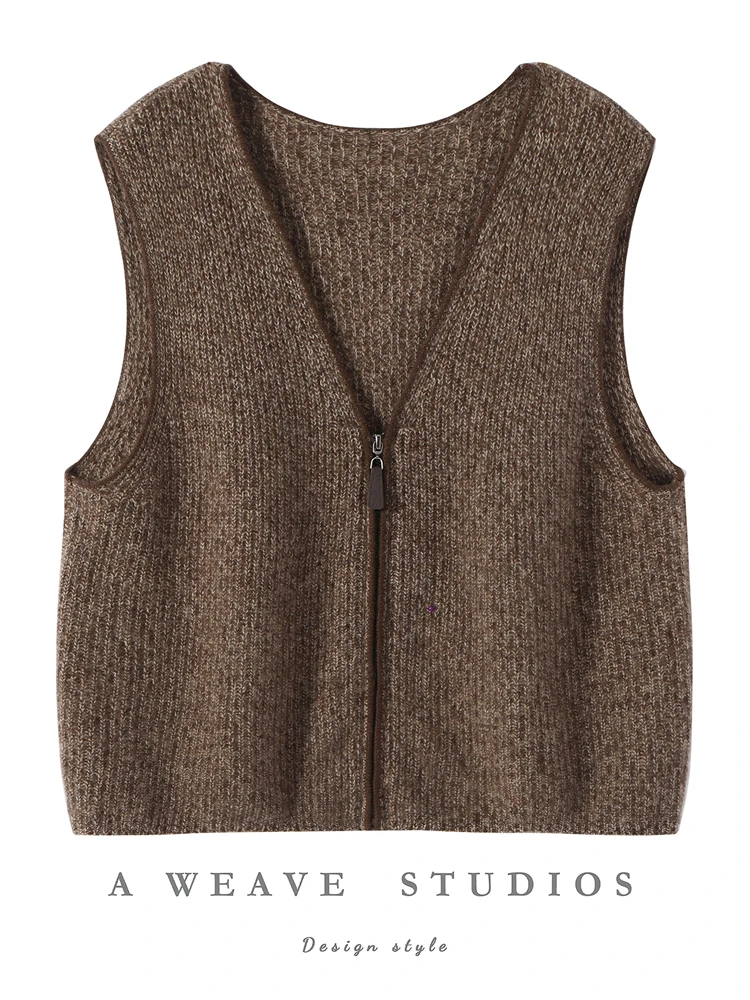 

Women's Cashmere Sweater Waistcoat V-neck Cardigan Autumn Winter Classic Thick Zippers High Quality 100% Cashmere Knitwear Vests