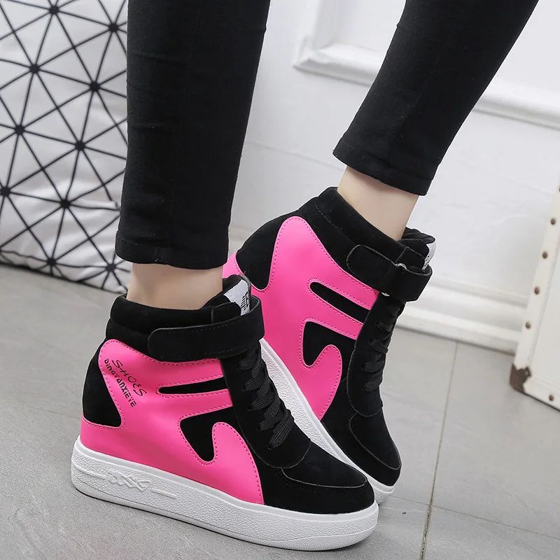 Women\'s Sports Shoes Spring Autumn 2024 Casual Wedges Black Basket Femme High Top Vulcanize Platform Sneakers Elevation Inside