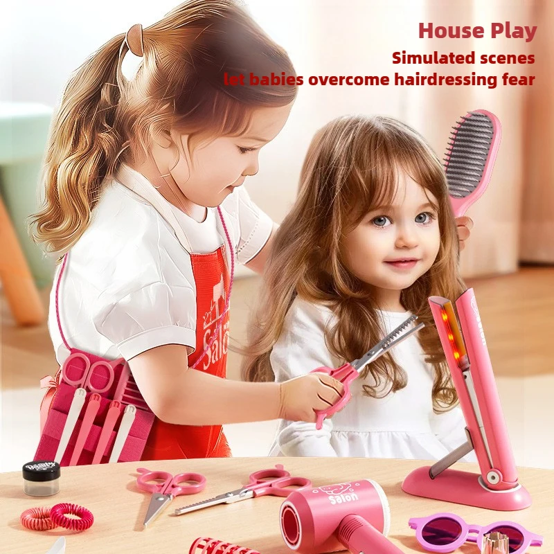Girls' Dress-up Hair Salon Toy Toddler Dress-up Beauty Salon Set Stylist Set With Hairdryer Apron Scissors Accessories Gifts for