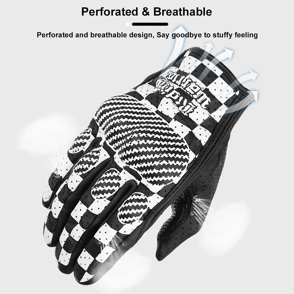 Vintage Motorcycle Gloves Genuine Leather Cafe Racer Motorbike Glove Touch Screen Retro Cow Leather Men Biker Protective Guantes