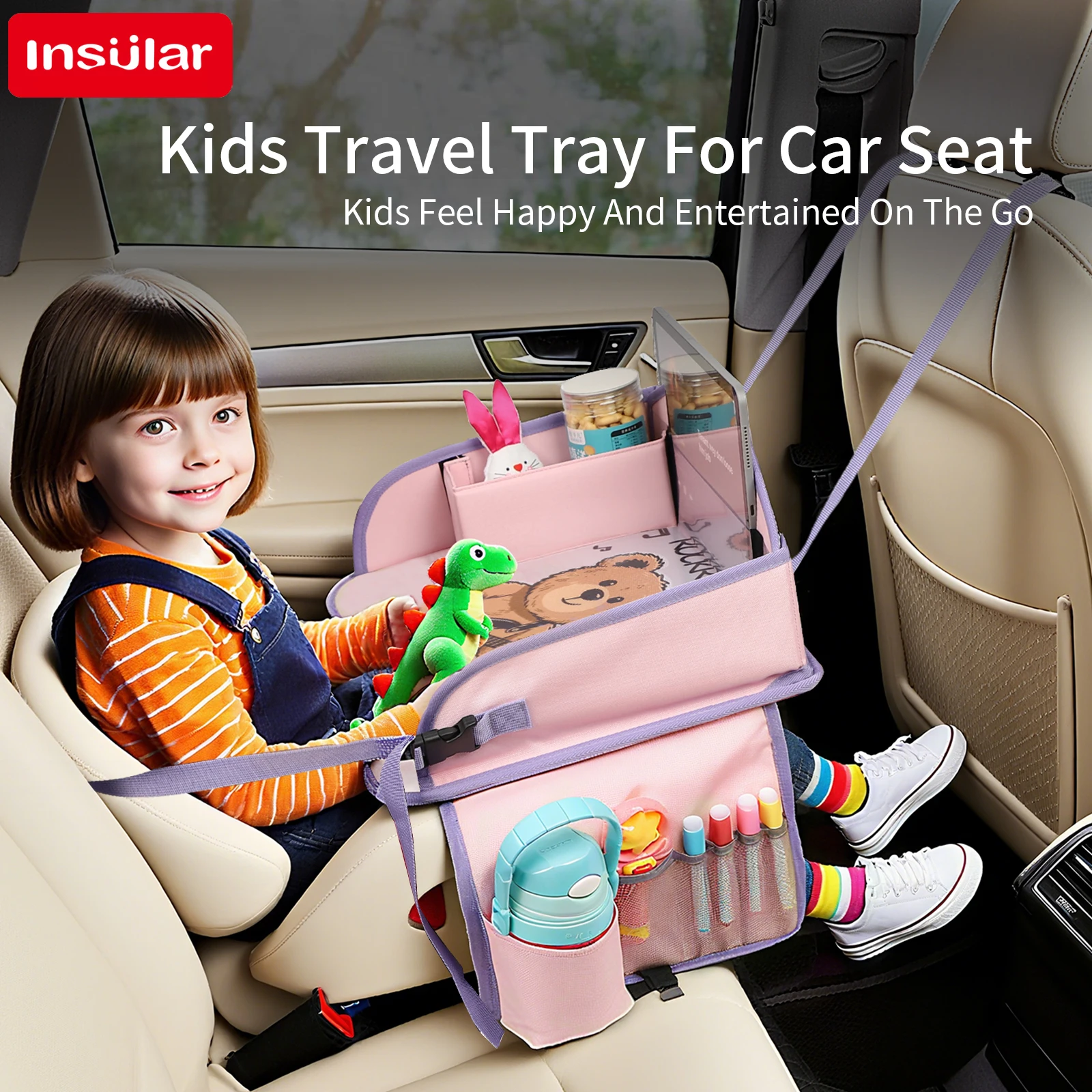 Child Travel Tray for Car Seat Waterproof Storage Mesh Pocket Large Capacity Painting Board Portable Safety Seat Vehicle-mounted