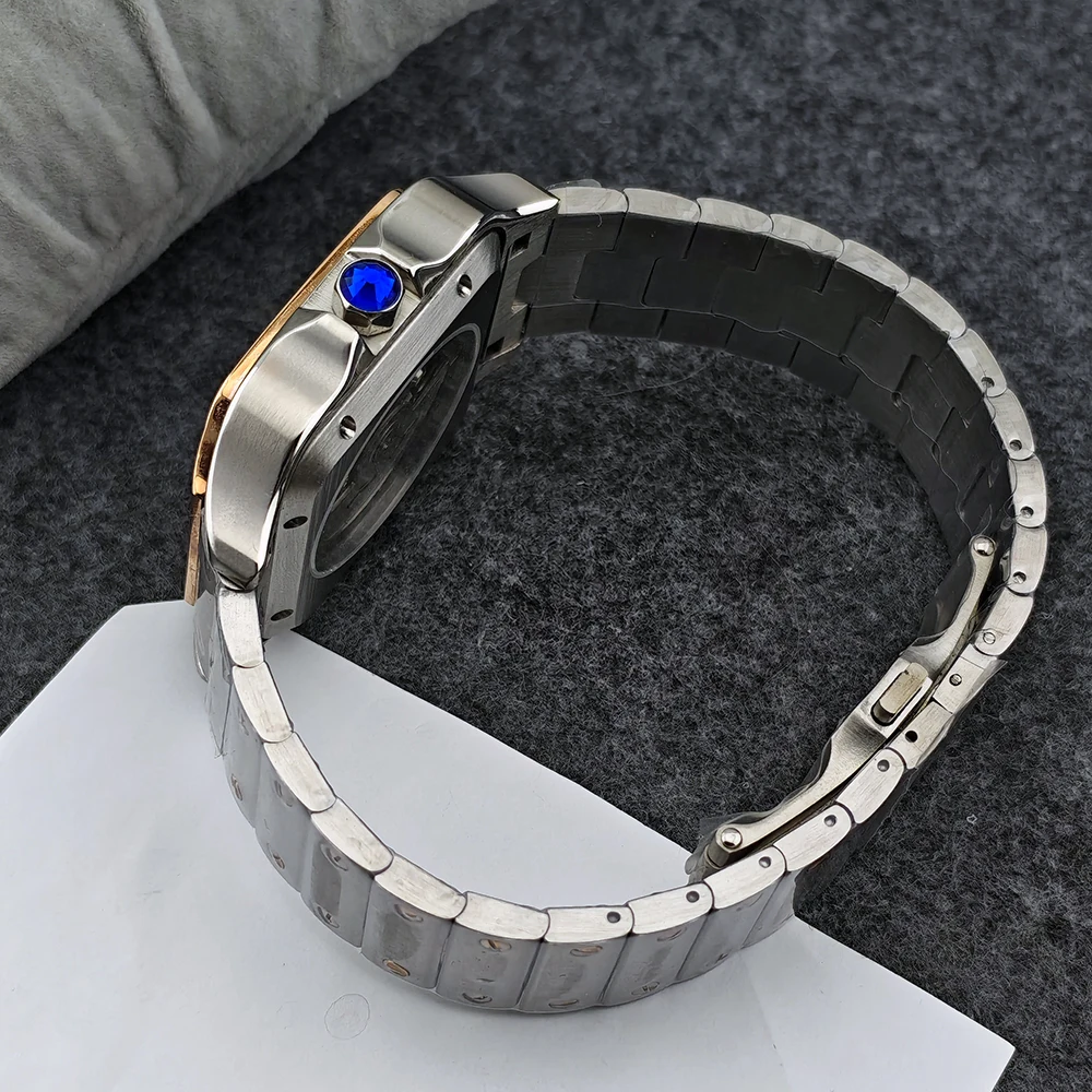 Reloj cuadrado NH35 de 38mm para hombre, reloj automático con logotipo personalizado, esfera de oro rosa, adecuado para accesorios de reloj con movimiento NH35