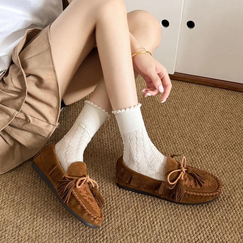 

Butterfly Knot Flat Bottom Bean Shoes Women's Spring Autumn Fashionable Versatile Soft Bottom Slip-On Shoes for Girls