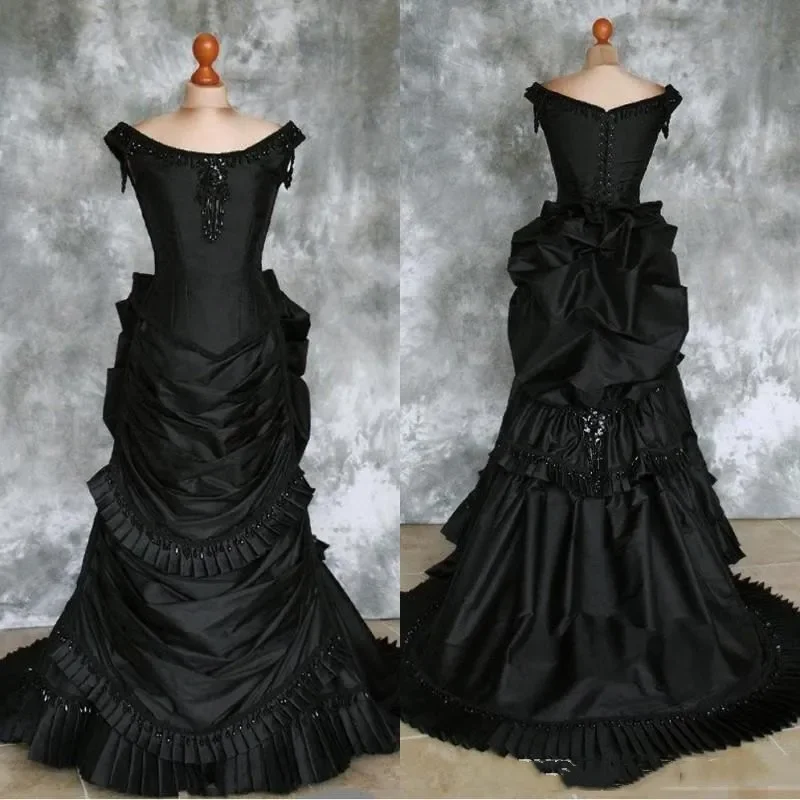 Victorian Black Bustle Gown Dress Victorian Gothic Vampire Dress Masquerade Ball Gown Reenactment Clothing