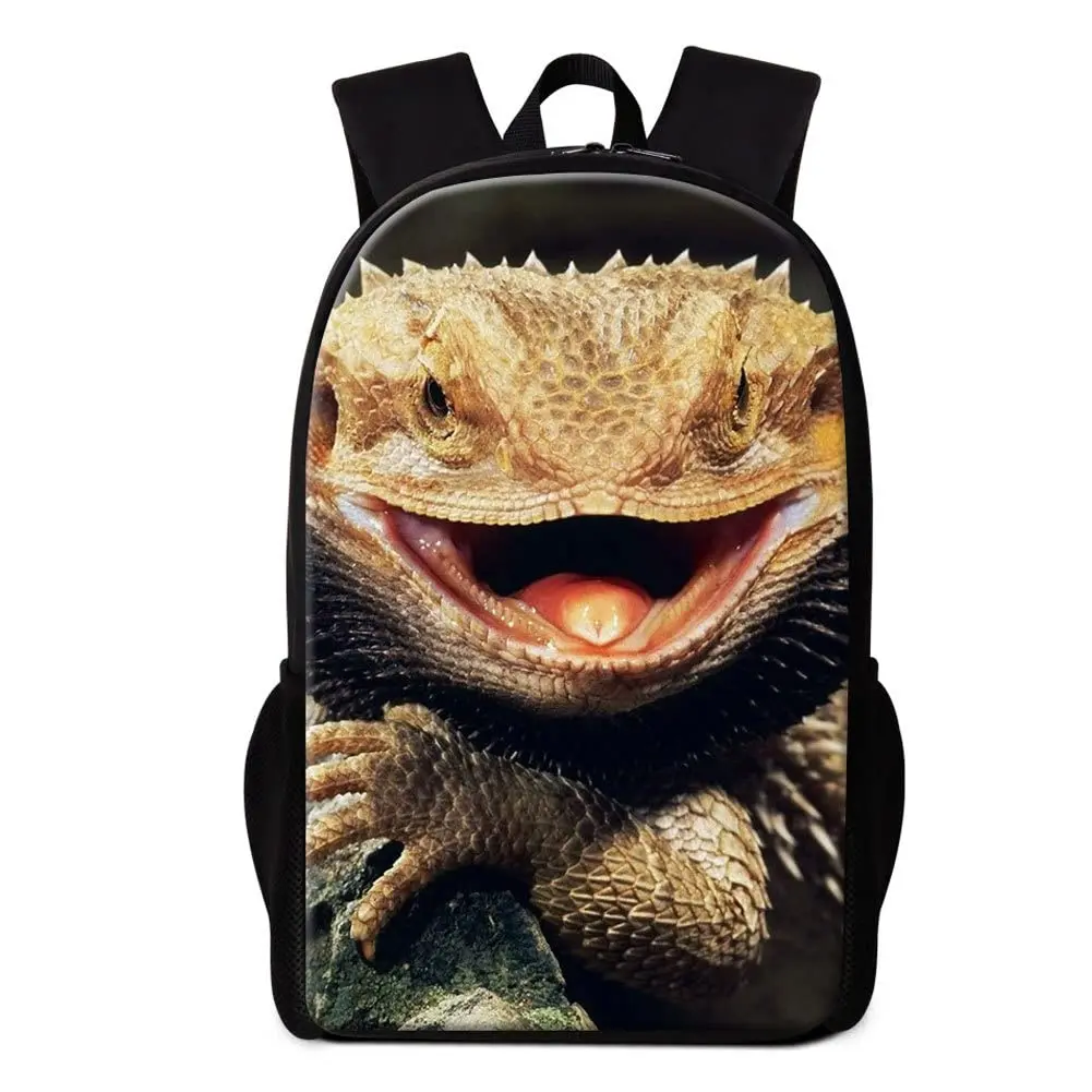 Sac à dos imprimé dragon barbu mignon pour enfants, cartable décontracté pour adolescents, sacs à main initiés, sacs d\'école pour garçons et filles