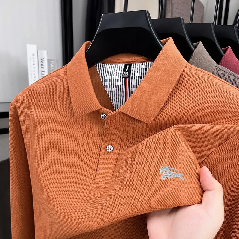 

100% pure cotton spring and autumn new men's long sleeved comfortable casual PoLo shirt exquisite embroidery horse T-shirt top