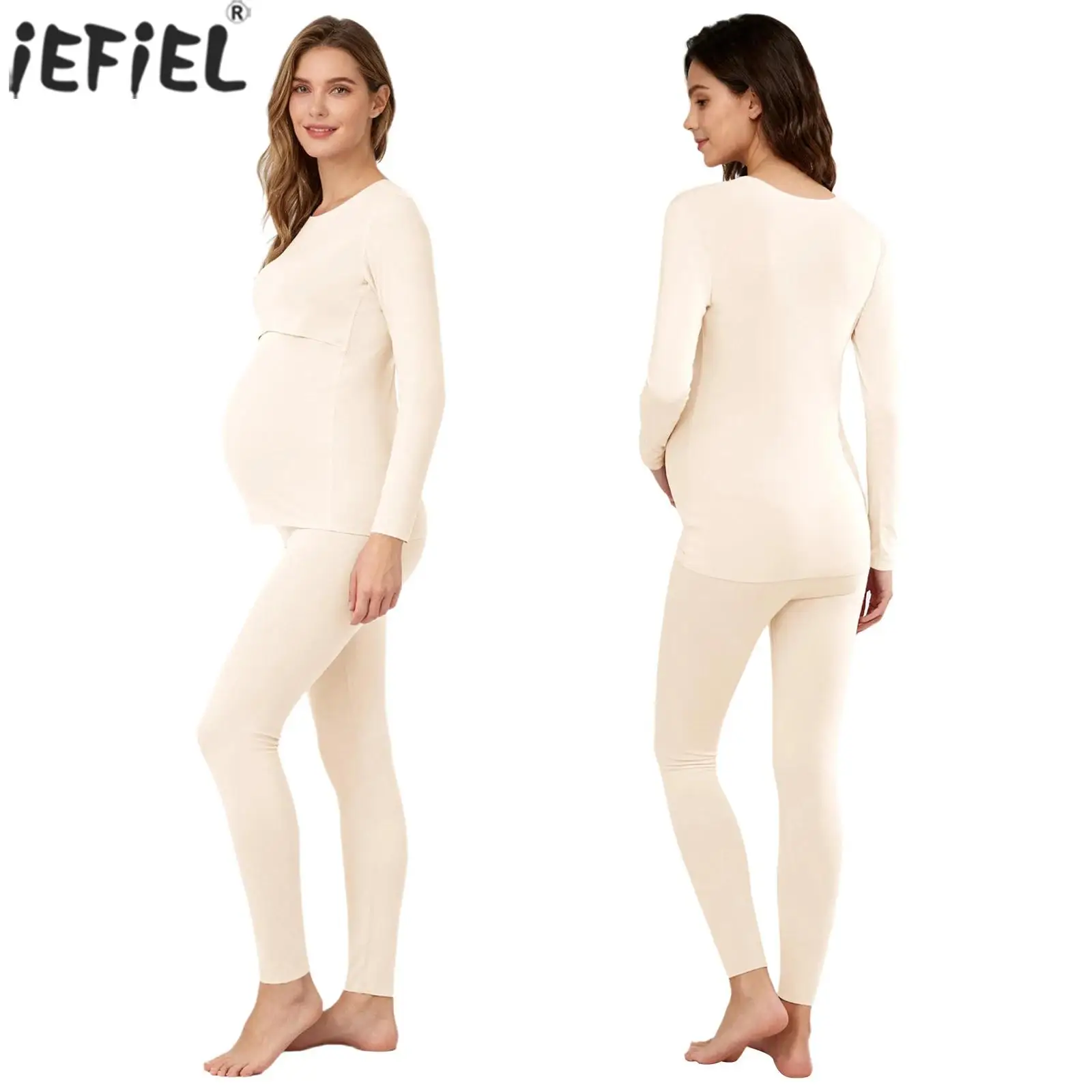 

Женское термобелье для кормления, пижамный комплект для беременных, топы с длинными рукавами для кормления грудью и леггинсы, одежда для сна для беременных, домашняя одежда