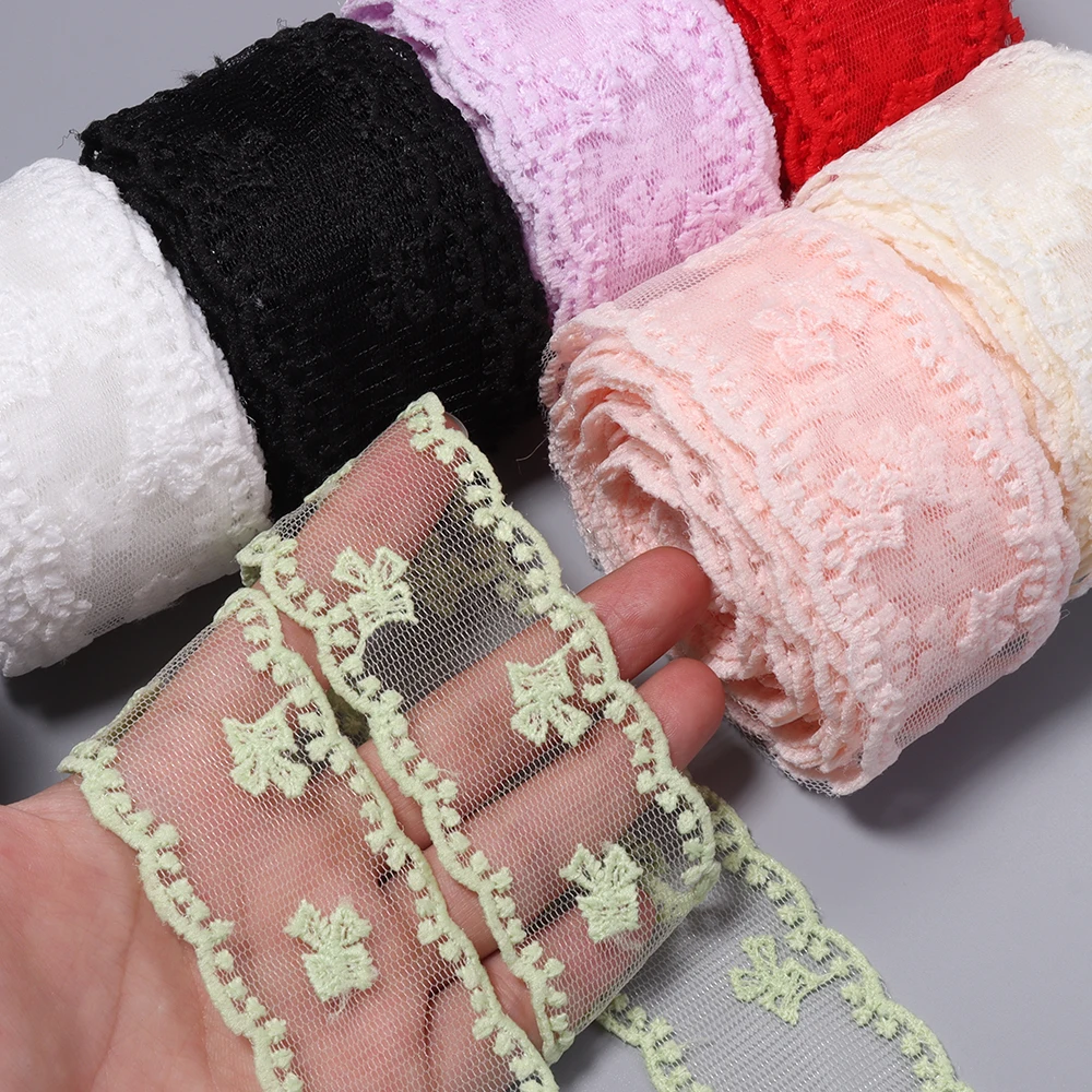 5 Yards/Los 4 cm Schleifenblumen-Spitzenstickerei-Bänder mit gewelltem Rand, Spitzenbänder für DIY-Kopfschmuck, Schleifen, Bastelarbeiten, Nähen und Kleidungsdekoration – Detail 5