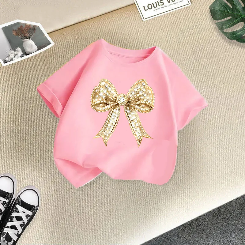 New summer collection of stylish girls 'short-sleeved T-shirts, children's half-sleeved shirts with printed designs, versatile t