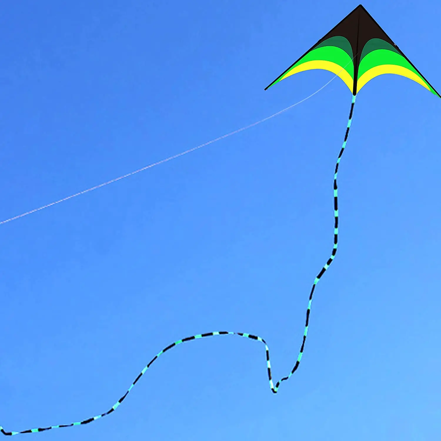 Outdoor Fun Sports New Arrive 1.6m Green Triangle Kites With 10m Tail / Handle & Line Good Flying