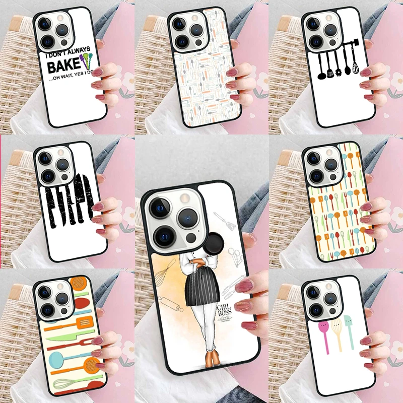 Kitchen Utensil Colored Silhouettes Phone Case Cover for iPhone 16 Promax 15 Pro 13 14 Plus 11 12 Mini XR XS MAX Coque