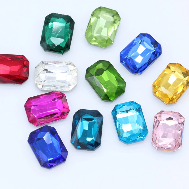 

20p faceted Glass stone 13x18mm pointed back crystal rhinestone foiled Jewels rectangle color kid's Toy Counter decorations Gems