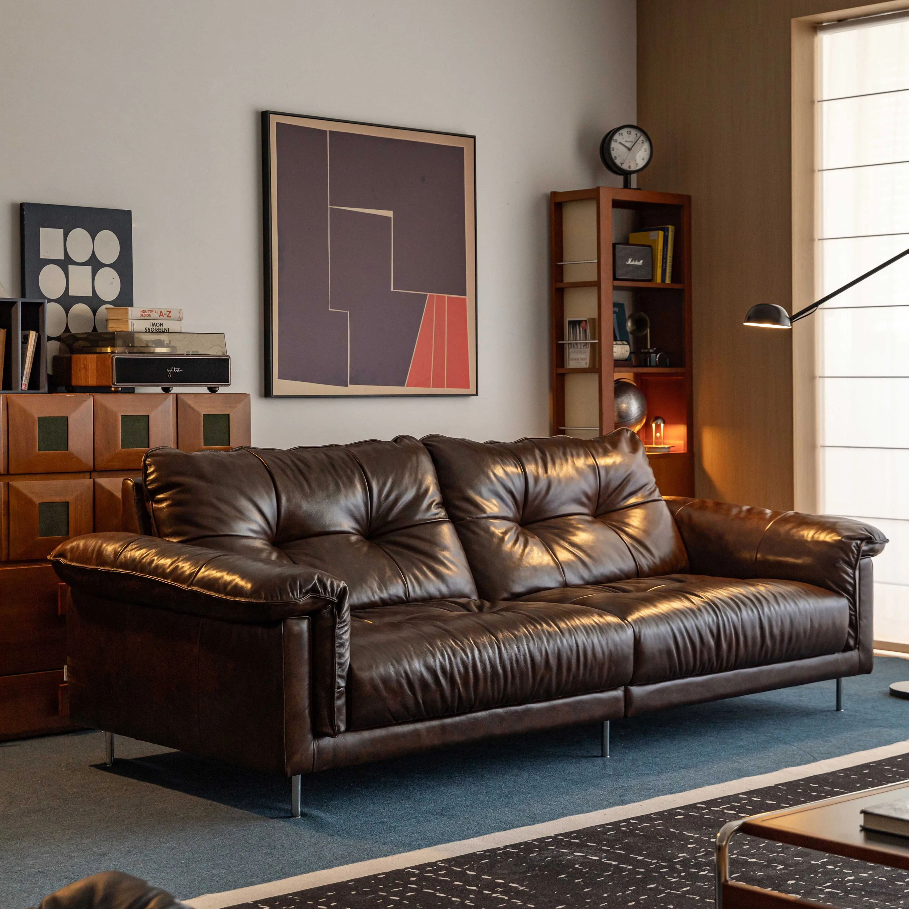 #Manufacturer Wholesale Modern Brown Italian Design Hotel Apartment Genuine Leather Sofa Full Leather Style Living Room Furnitur