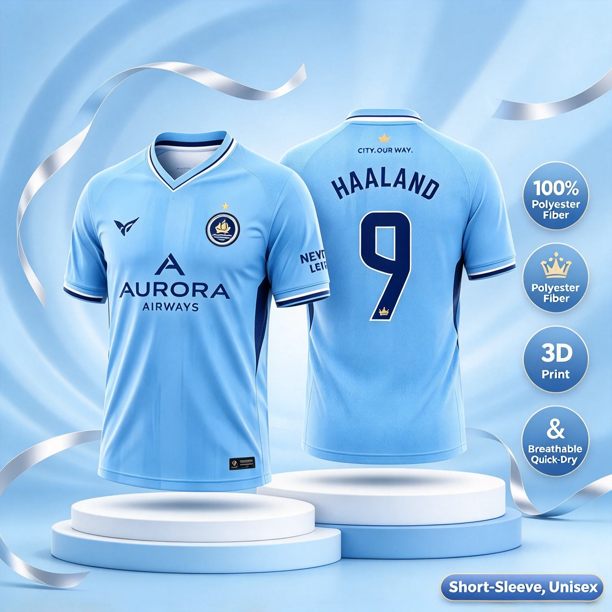 2026 Haaland No.9 Male and Female Children's Fans 3D Printed Football Shirt Casual Sports Breathable Parent Child Dressing