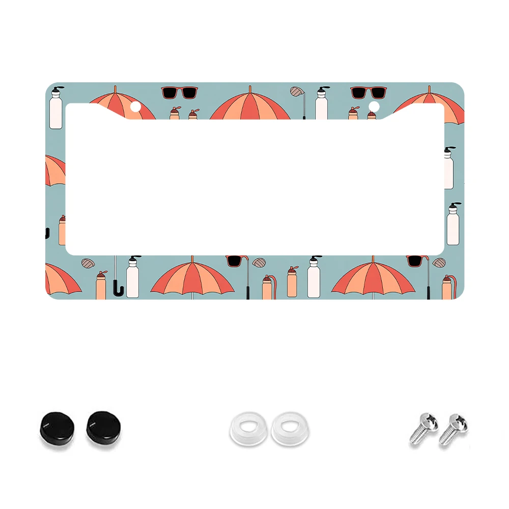 1 قطعة مظلة برتقالية كلاسيكية ونظارات شمسية بإطار لوحة ترخيص بفتحتين، مادة ألومنيوم، 6 × 12 بوصة مع برغي #1