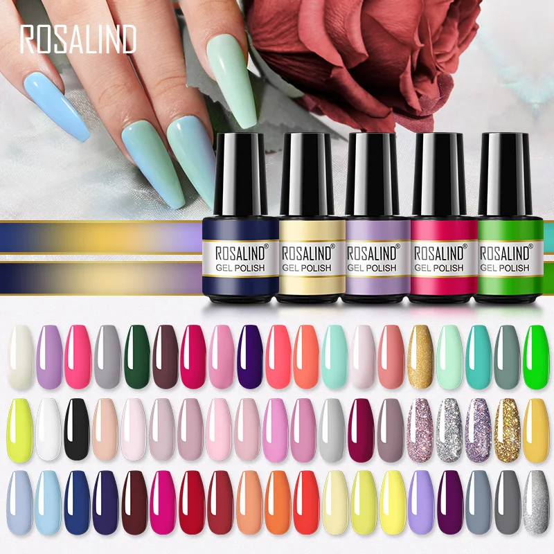 ROSALIND Pure Color Nail Gel Polish Mini bottle  Manicure shop Permanent Nail Art Design Soak Off Top Base UV Gel Nail Polish