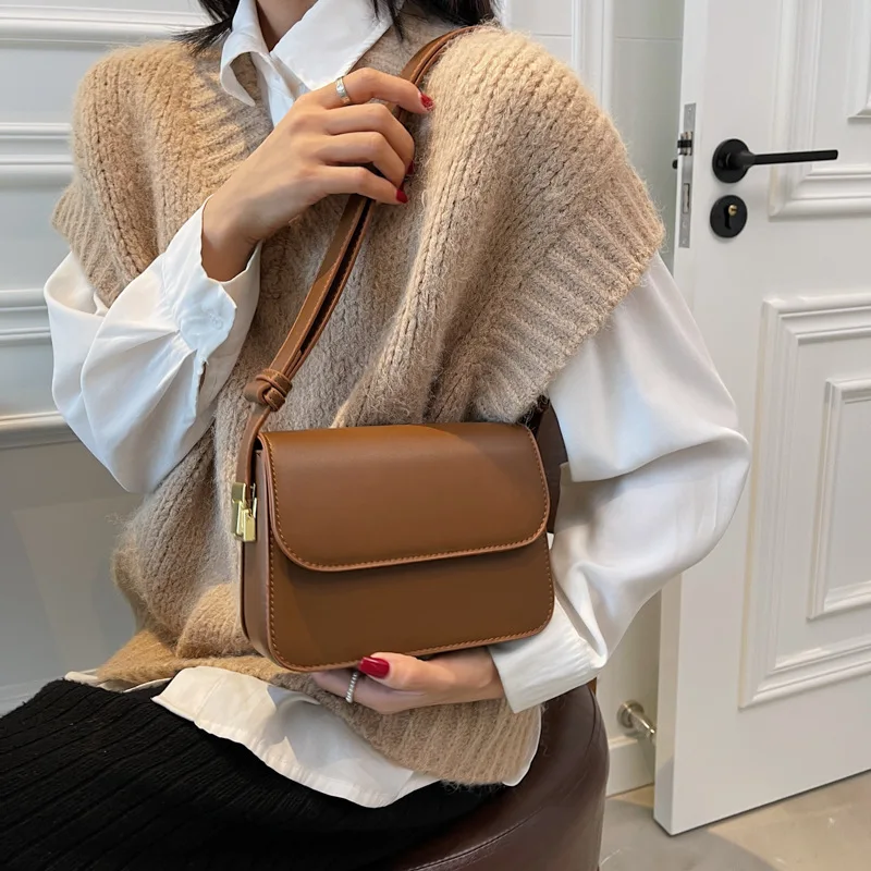 Vintage Pu Leather Women\'s Bag 2022 Solid Color Simple Fashion Female Shoulder Crossbody Bags Luxury Design Bolsa