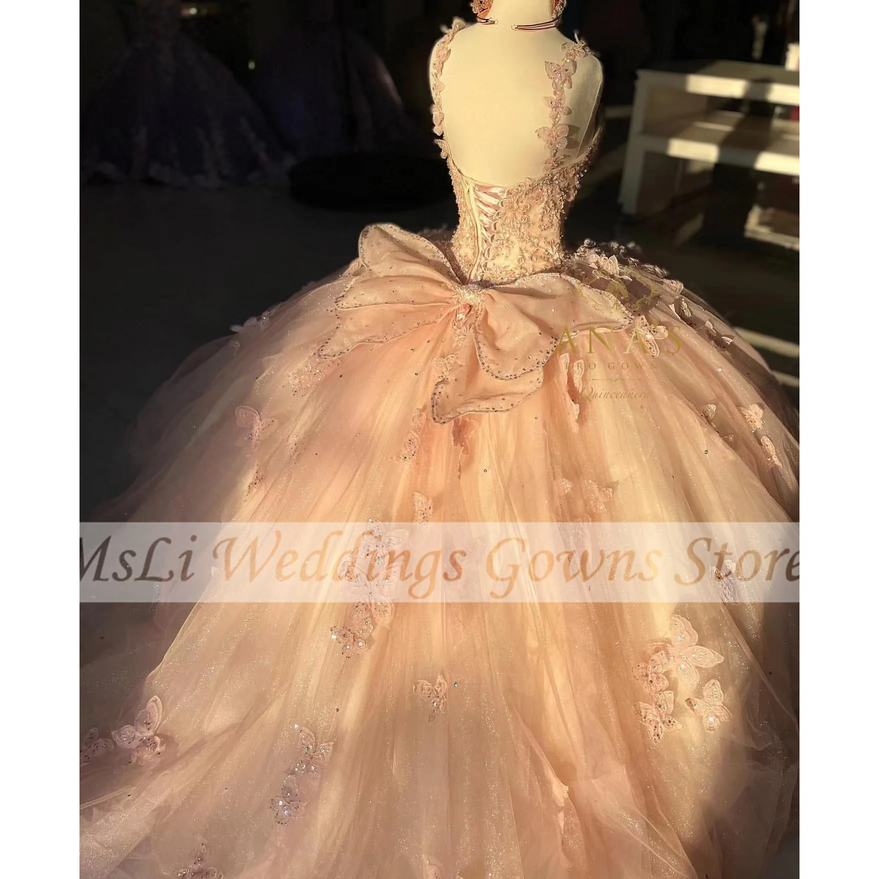 Süße Rosa 15 Quinceanera Kleider Ballkleid Für 16 Mädchen Perlen Pailletten Appliques Ärmel Geburtstag Party Prom Kleid