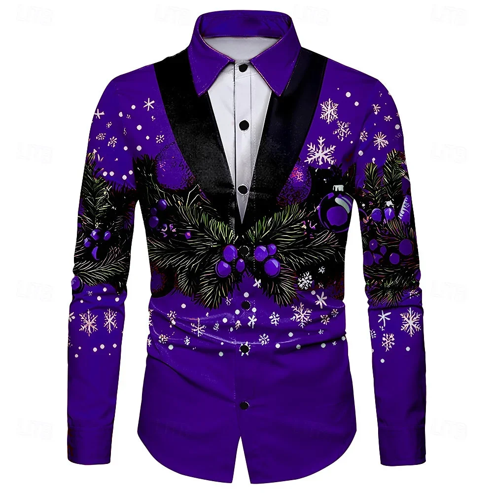 Men's 9-color Christmas Funny Fake Suit 3D Printed Shirt Long-sleeved Lapel Shirt Holiday Party Holiday Outdoor Top Shirt