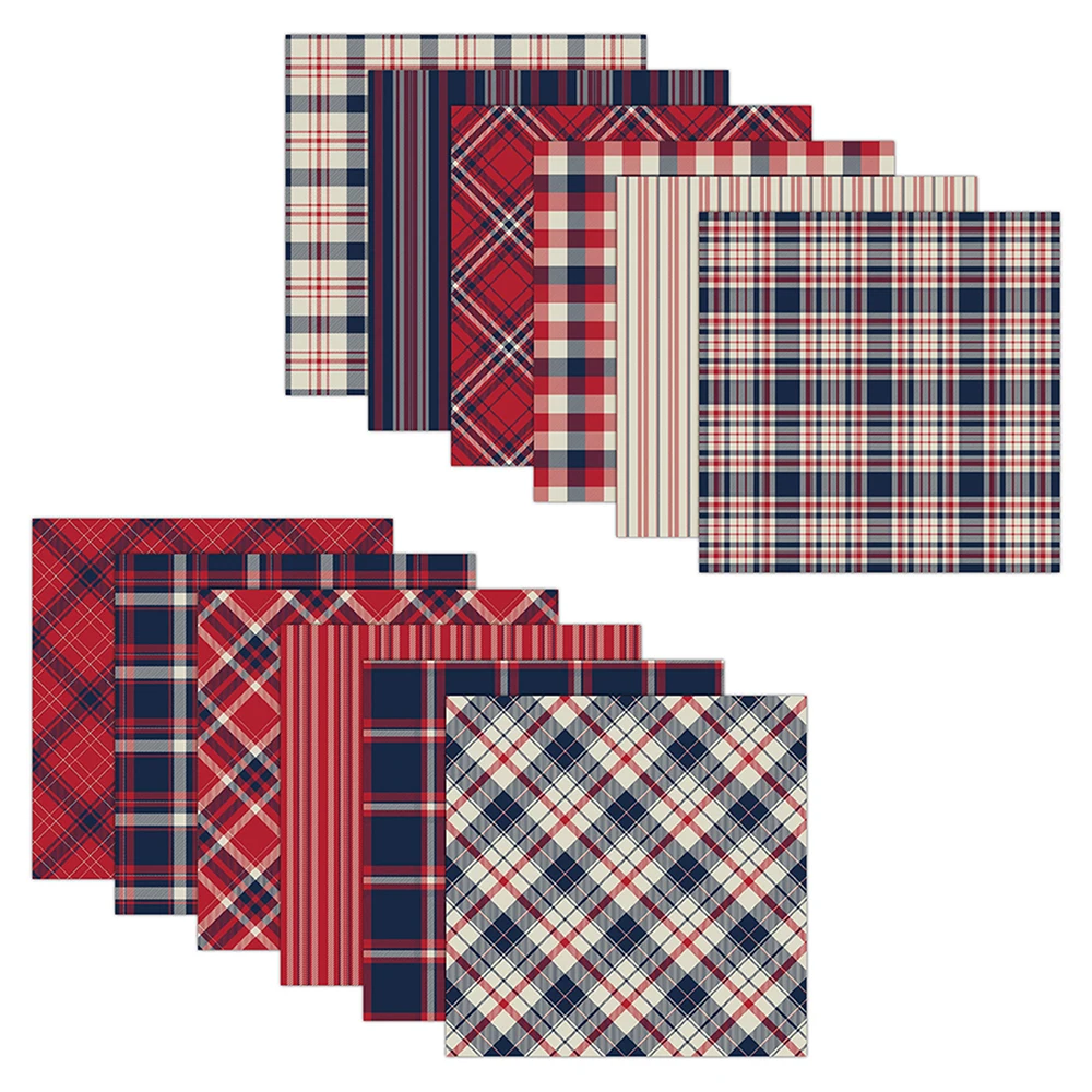 12 Pieces Of Decorative Paper With Blue And Red Checkered Pattern 6-inch Background Paper