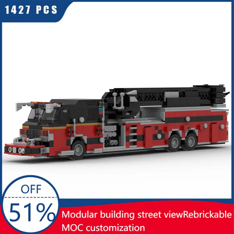 

New 1427PCS MOC Pierce Ascendant 100' Mid-Mount Aerial Tower Truck Custom Model Bricks DIY Creative Assembly Xmas Child Gifs