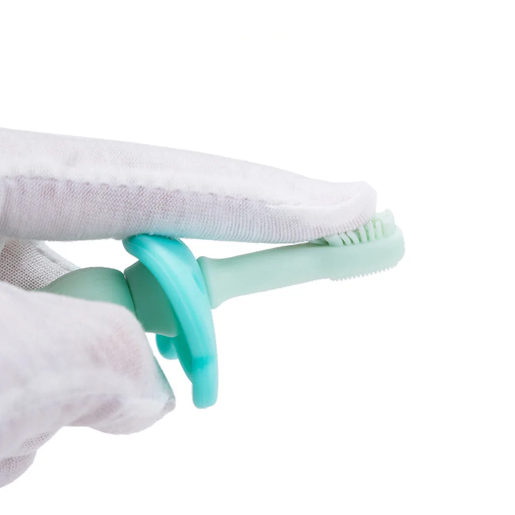 فرشاة أسنان للأطفال من السيليكون الأخضر بشعيرات ناعمة آمنة لتدريب الأطفال الصغار فرشاة أسنان للأطفال الرضع وسادة تسنين لتخفيف اللثة