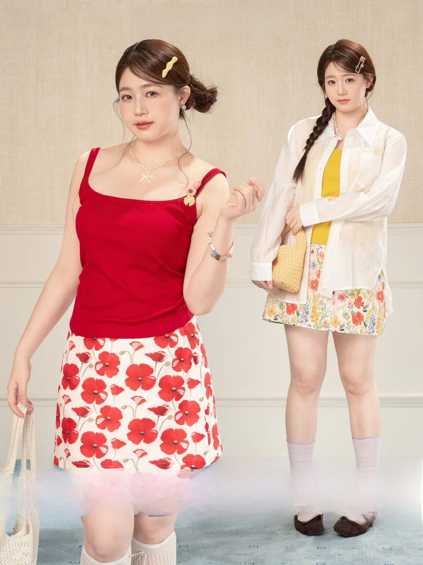 

Heynew Spring Encounter Floral Halter Midi Skirt Set plus Size Women's Dopaamine with Chest Pad Commute Korean Style