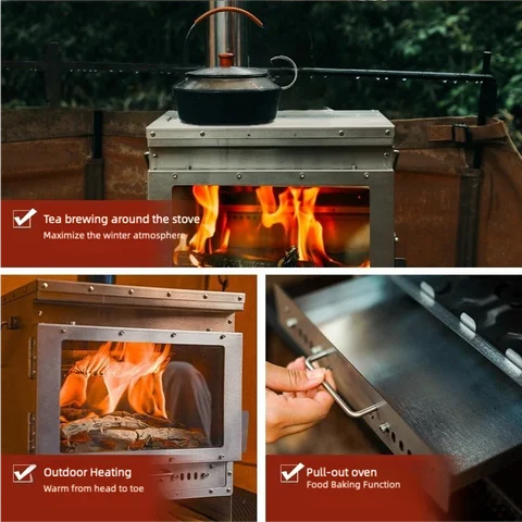 리프팅 가능한 등유 스토브, 겨울 방풍 난방 스토브, 가정용 야외 캠핑 등유 난방 스토브, 바베큐 얼음 낚시용 8 스테인리스 스틸 무연 벽난로 다기능 텐트 장작 스토브 캠핑용 장작 스토브 휴대용 난로