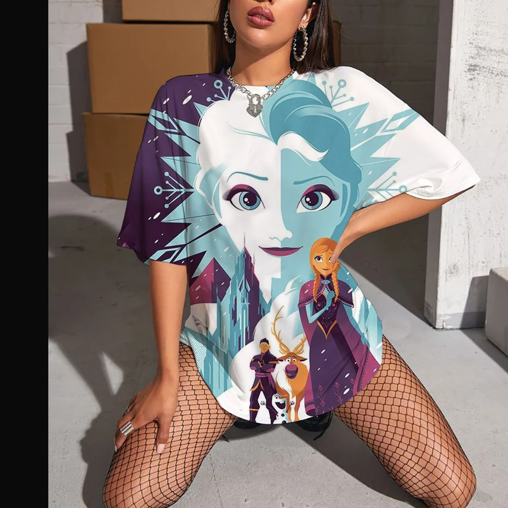 

Cartoon Printed Women T-shirt Disney Princess print Summer Short Sleeve T Shirt Harajuku Casual Round Neck Streetwear Clothing