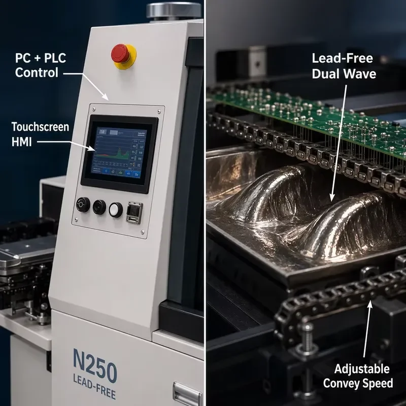 Factory Direct Automatic Lead Free Double Wave Soldering Machine PCB SMT Welder for THT Through Hole Components