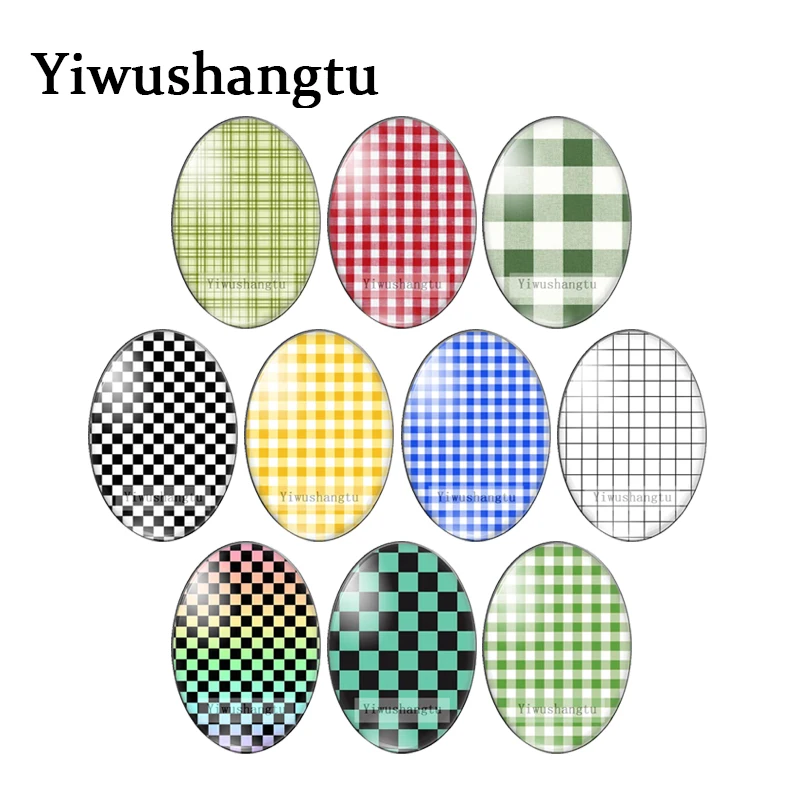 New fashion Grid stripe 13x18mm/18x25mm/30x40mm Oval photo glass cabochon demo flat back Making findings
