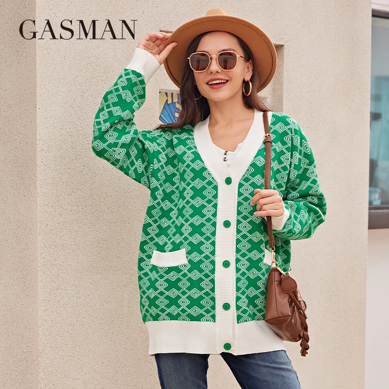 GASMAN Spring Autumn Women\'s Patchwork Sweater Soft Skin-friendly Round Neck Top Fashion Short Slim High Quality Ladies Cardigan