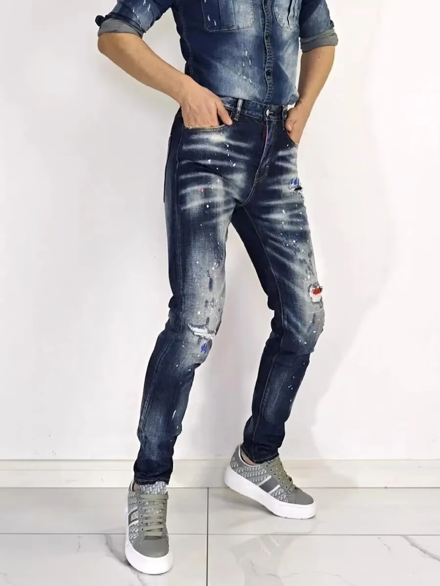 

Весенне-осенние мужские облегающие джинсы с принтом fiti, молодежные высокоэластичные хлопковые джинсовые удобные износостойкие