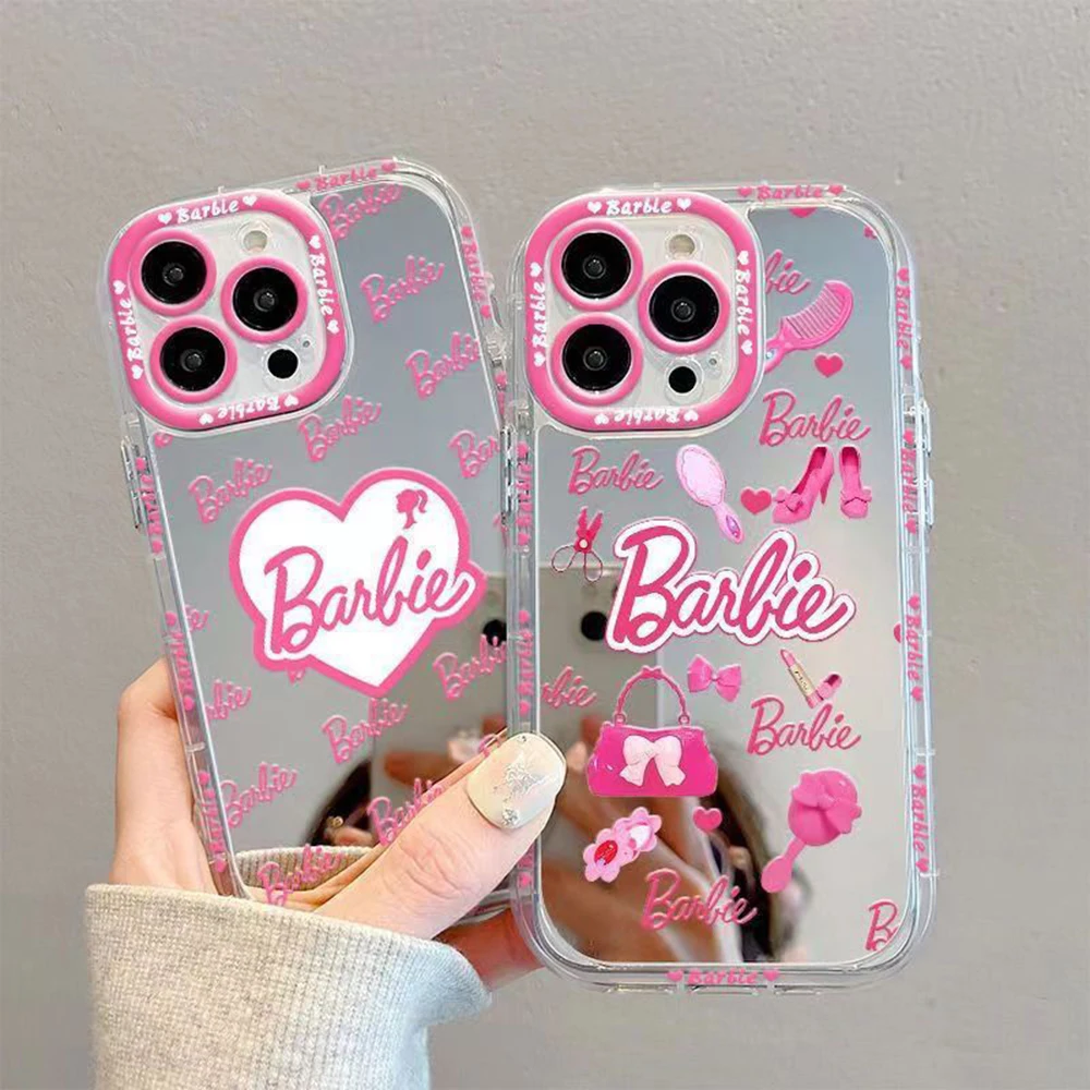 Trendy Pink Barbies Phone Cases With Mirror for Apple iPhone 16 15 14 Plus Case 11 12 13 Pro Max XR XS X 7 8 Capa Cover