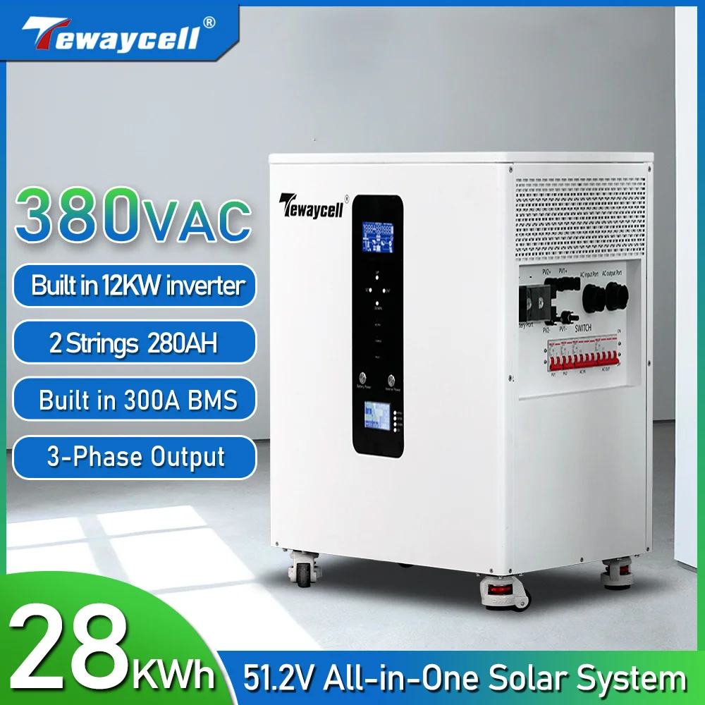 올인원 삼상 20KWh 15KWh AC380V LiFePO4 배터리 Tewaycell 51.2V 가정용 태양광 시스템 내장 10KW 인버터 모바일 ESS