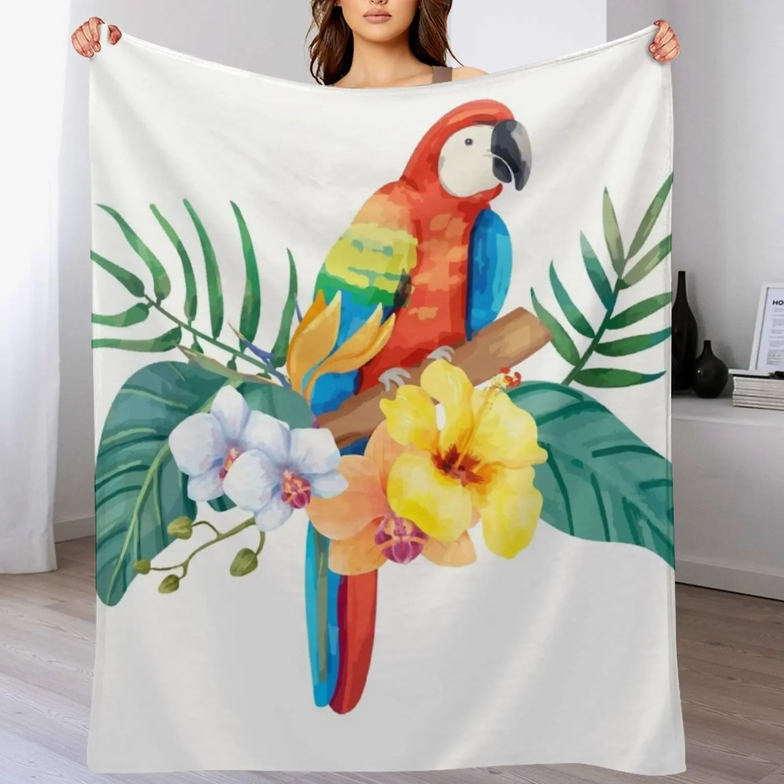 Tropical Parrot Throw Blanket Soft Sherpa Fleece Warm Blanket for Winter