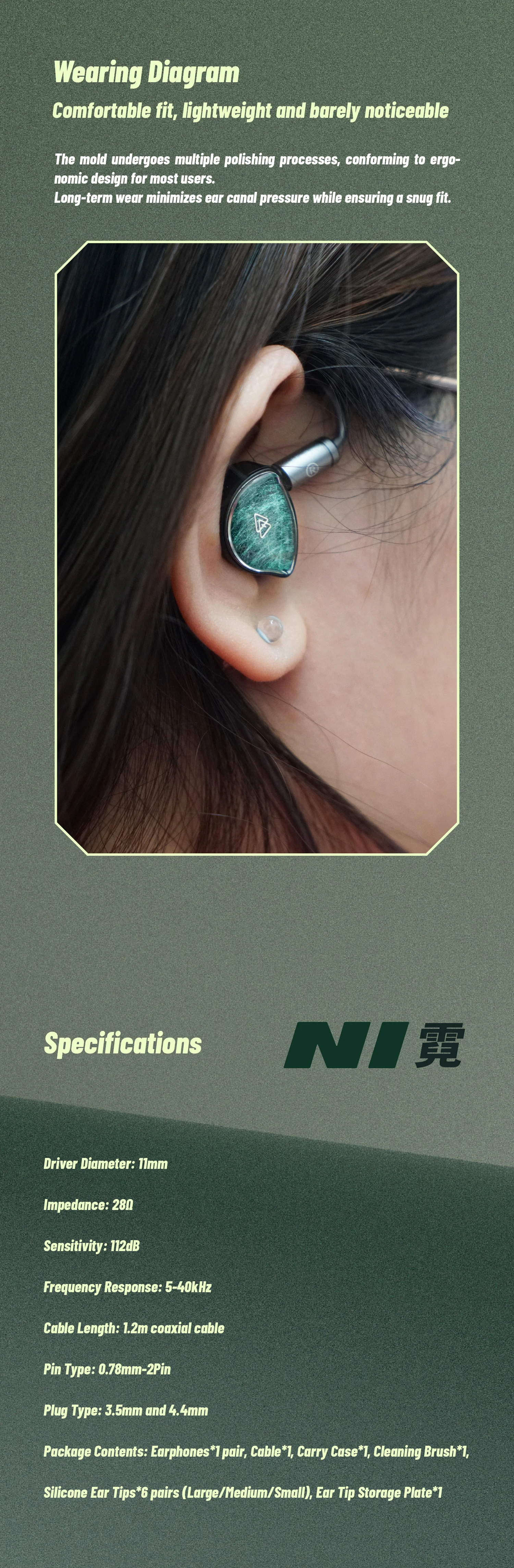 BQEYZ NI HiFi In-Ear-Kopfhörer mit dynamischem Treiber und Bio-Keramik-Membran, Gaming-Ohrhörer mit austauschbaren Steckern, 3,5 mm/4,4 mm – Detail 10