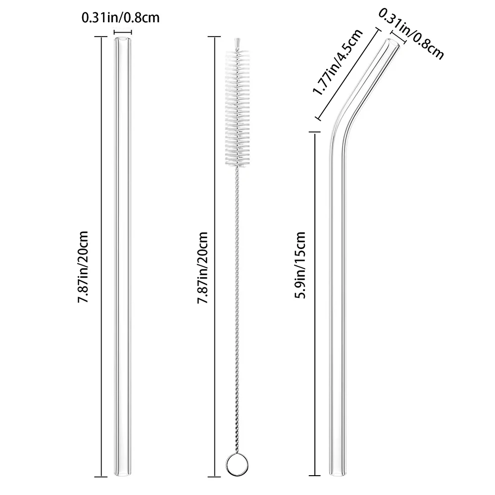 5 PCS Reusable Glass Drinking Straw, Replacement Straw 7.88\'\' x 8MM Clear Practical Straw for 20/30/32oz Tumblers Smoothie Straw