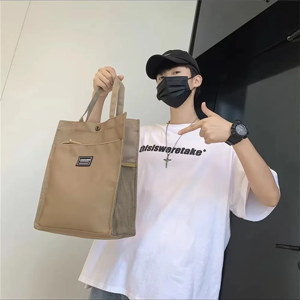 

Casual Male Commuting Tote Bag Large Capacity Waterproof Canvas Shoulder Bag Versatile Oxford Cloth Portable File Bag Students