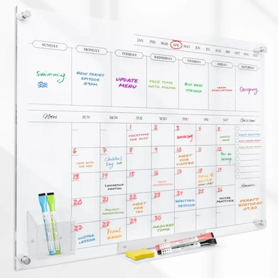 

Acrylic Calendar for Wall - 24x18" Wall Calendar Dry Erase Calender Clear Calendar for Wall Includes Magnetic Pen Tray Holders