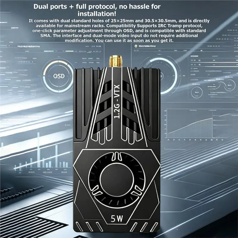 VTX For FPV Video Transmitter 1.2Ghz 5W With Antenna 25Mw/800Mw/2000Mw/5000Mw/PIT Adjustable For FPV Long Range RC Drone