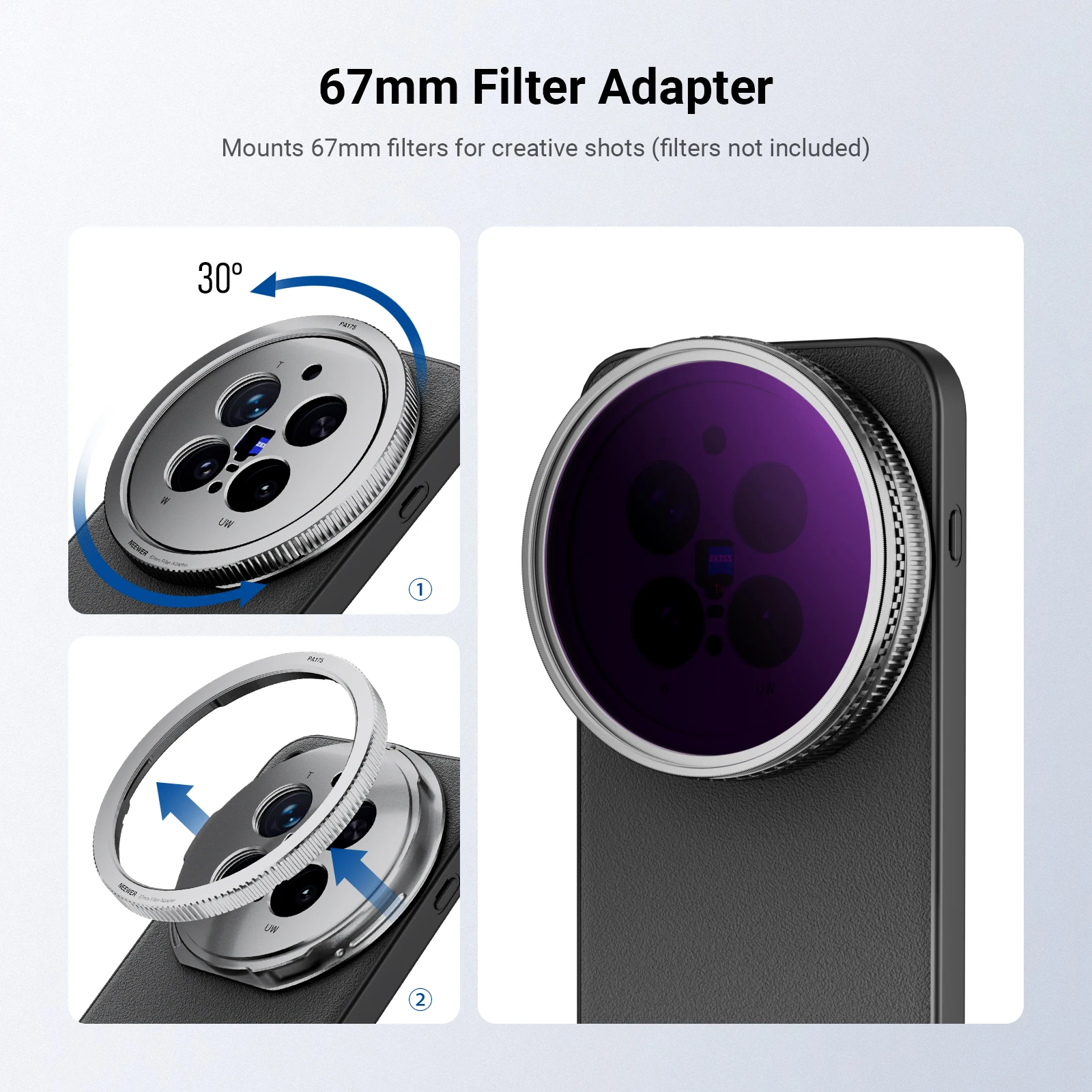 NEEWER Handyhülle für Vivo X300 Pro, Schutzhülle aus TPU/PC mit 67-mm-Filteradapter und 17-mm-Objektivhalterungen – Detail 7