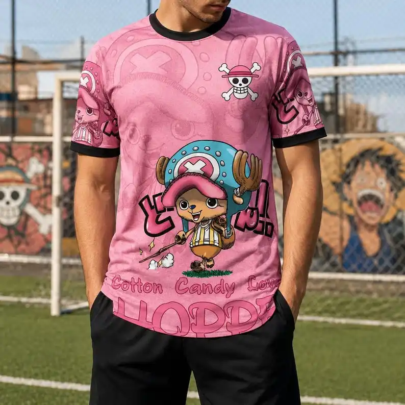 Summer One Piece Chopper Anime Jersey, Y2K Pink Print, Family Matching Outfit for Sports, Street Fashion, Daily Casual Wear