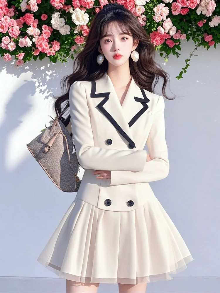 

Autumn Short Blazer Dress For Women Double-breasted Lace-up Slim Mini Dress Vestidos Elegant OL Work Wear Woman Clothing