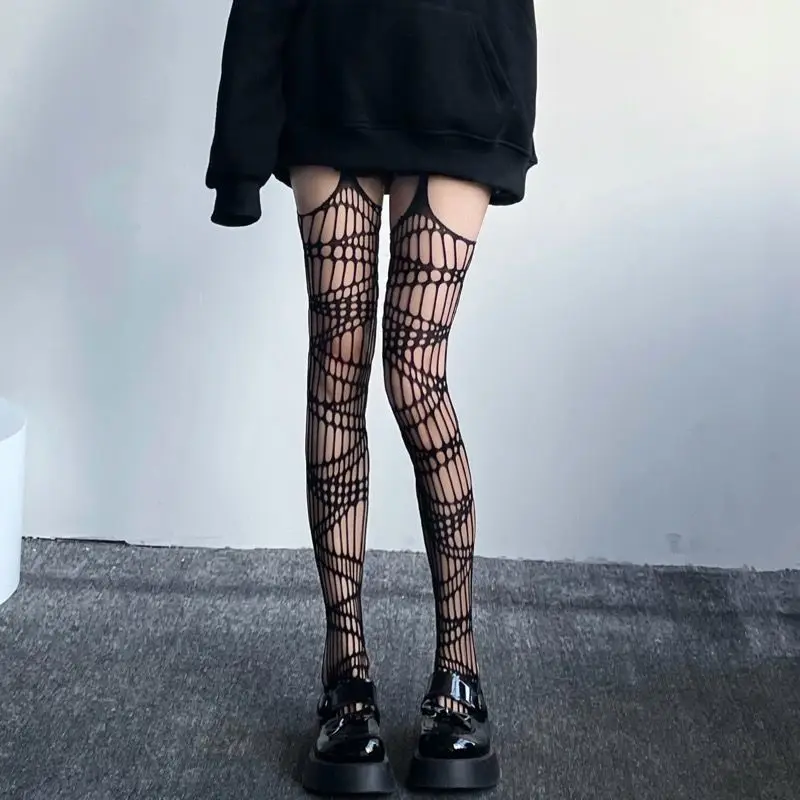 Japanese Harajuku Hollow Fishnet Stockings Tights Women Fashion Hollow Out Black Gothic Full Body Fishnet Stockings Pantyhose