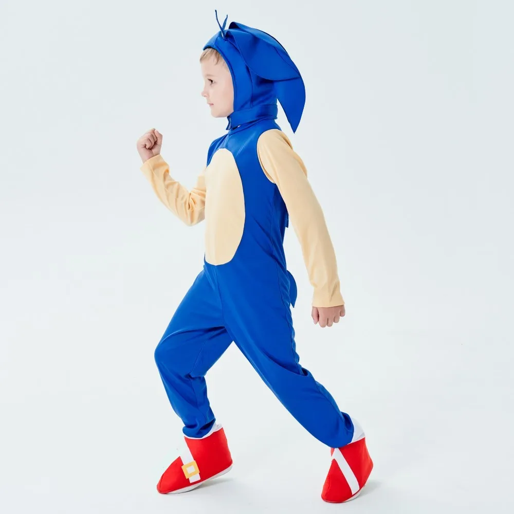 Anime Superhero Sonic Kids The Zentai-Hedgehog Cos Cosplay Costume Halloween For Kids Jumpsuit Boys Girls Party Headgear Suit