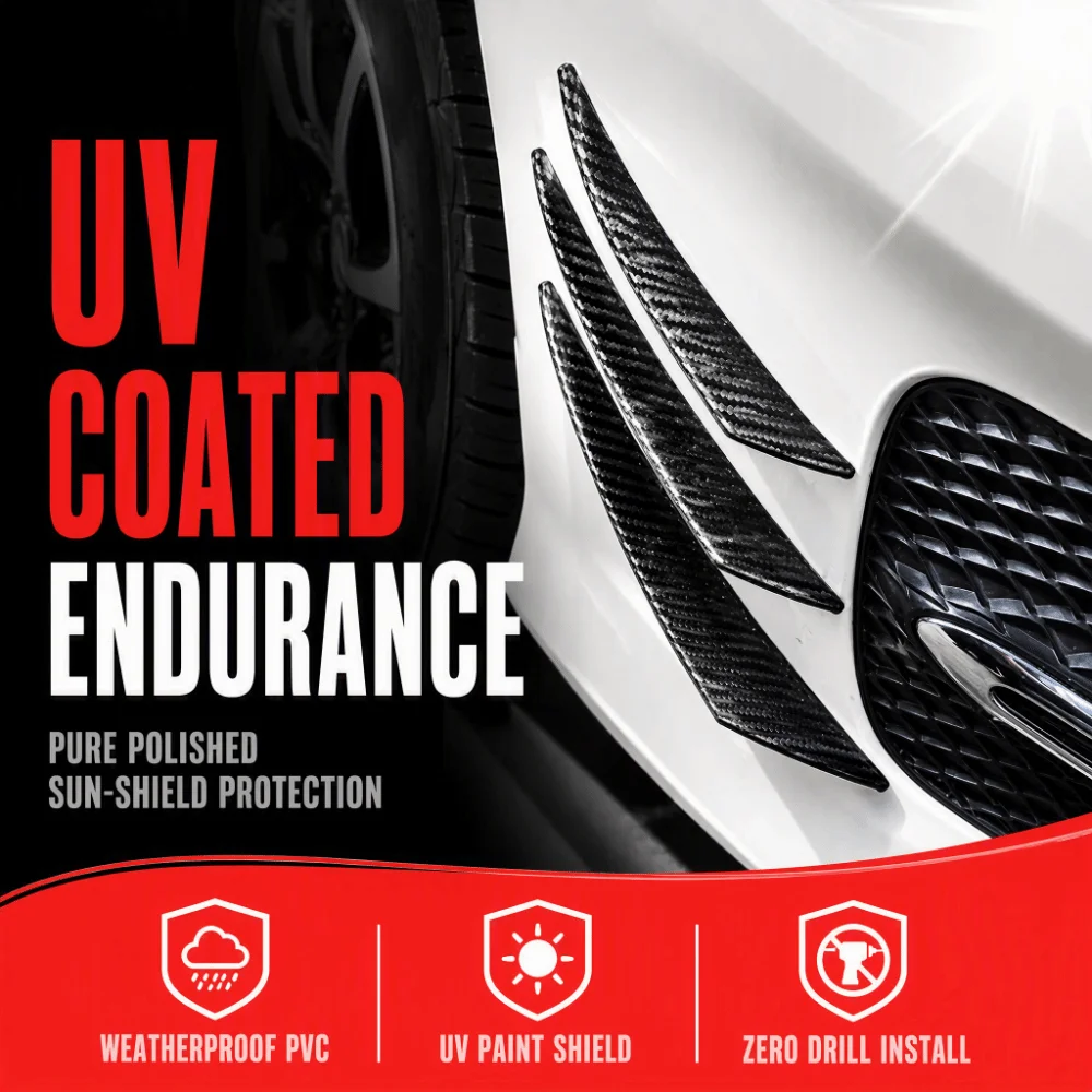6PCS Sleek Black Carbon Fiber Texture Car Bumper Canard PVC Universal Car Diffuser Valance Car Body Kit Exterior Styling Refit